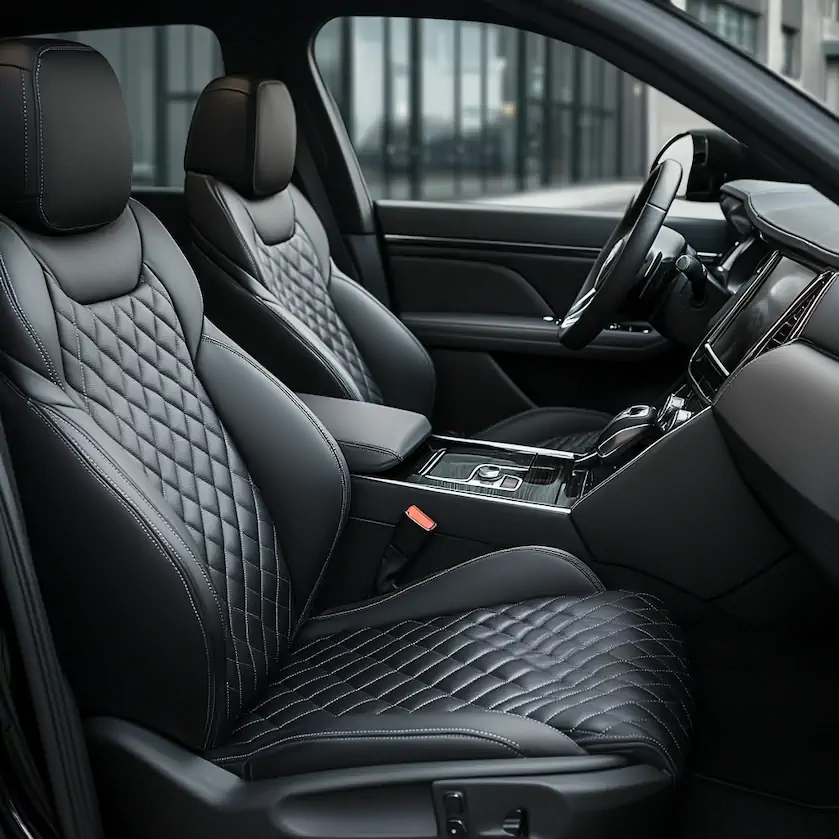Modern car interior with custom covers